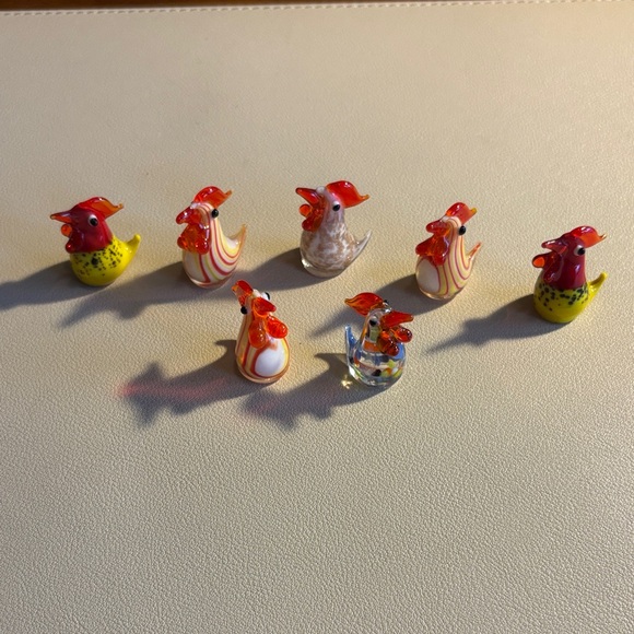 Other - Handblown Glass Rooster Figurines - Red & Yellow Accents